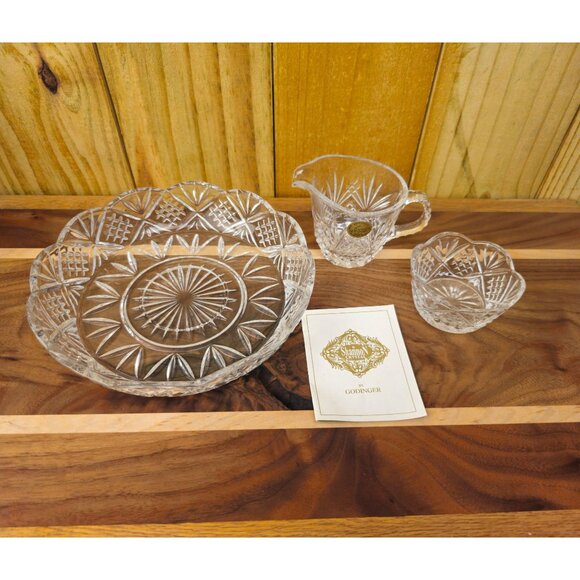 Vintage Godinger Crystal Serving Set With Bowl Creamer & Sugar Dish - Picture 2 of 12